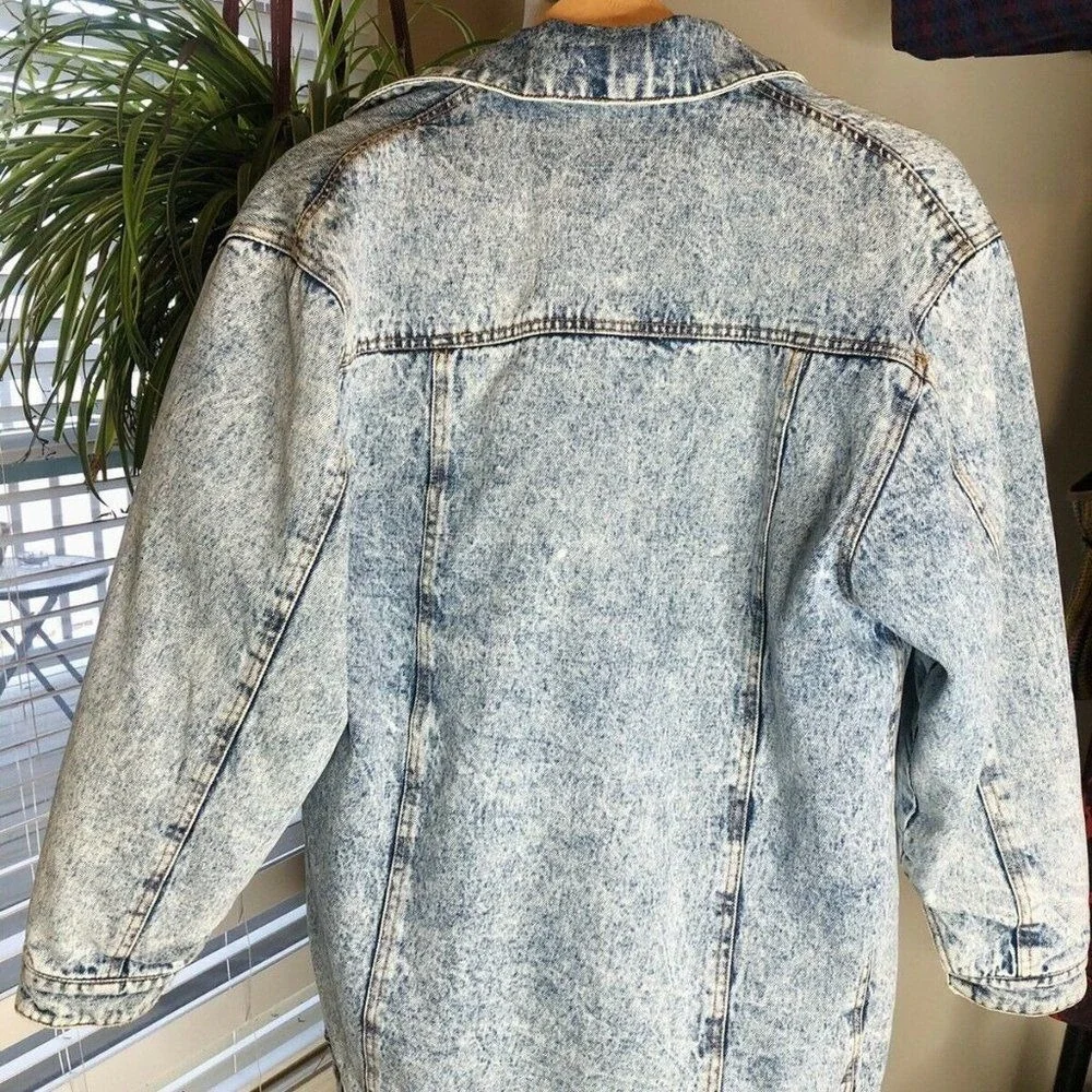 Vintage Acid Wash Denim‎ Jacket Flannel Lined Retro Grunge
